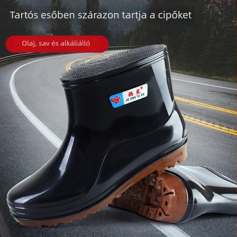 Férfi esőcsizmák alacsony csővel, csúszásmentes, vízálló, kopásálló és melegen tartó.