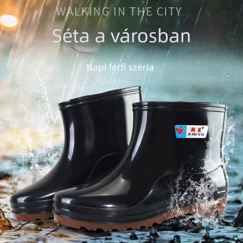 Férfi esőcsizmák alacsony csővel, csúszásmentes, vízálló, kopásálló és melegen tartó.