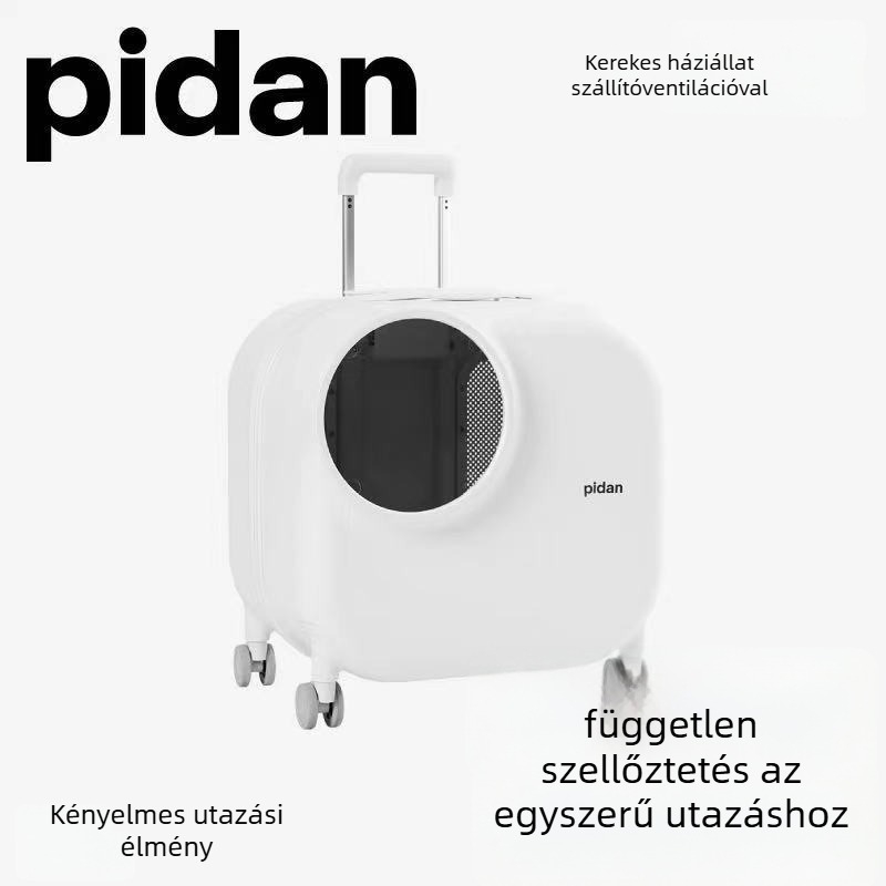 Pidan utazási doboz háziállatoknak szellőző kialakítással, műanyag kivitelezés, keréken, macskáknak és kis testű kutyáknak