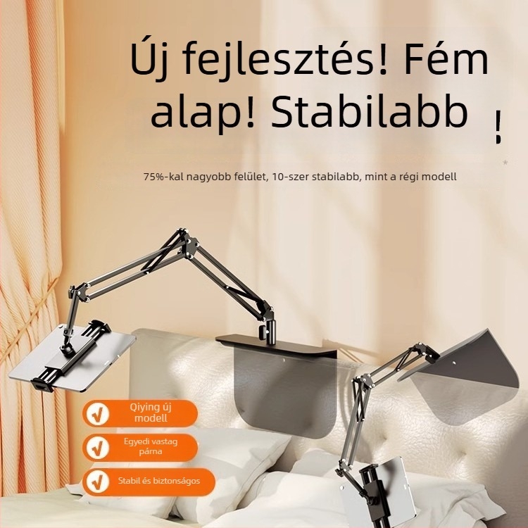 Ágy melletti és asztali tartó telefonhoz és tabletához — ötvözetből, univerzális stílus, testreszabás támogatott