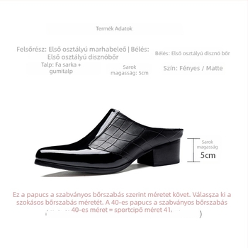 Férfi zárt orrú papucs, tehénbőrből készült felső, gumitalp, slip-on, 5 cm-es magasságnövelés