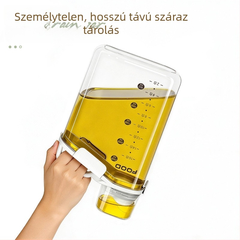 Légmentesen záródó gabonatároló, műanyagból, 1–2 L, szabálytalan alak, modern minimalista élelmiszer-tároló