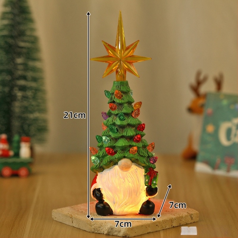 Gyantából készült díszfigura: törpe öregember, karácsonyi fénylő vitrindísz, Gsf