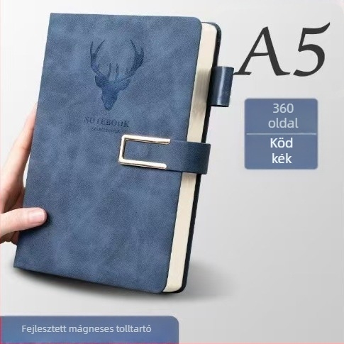 A5-ös notesz mesterséges bőr borítással, francia kötés, Dowling papír 80 g, 200–300 oldal