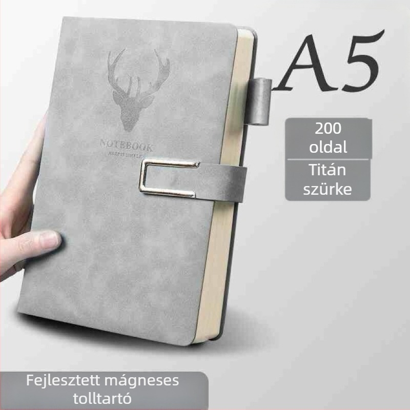 A5-ös notesz mesterséges bőr borítással, francia kötés, Dowling papír 80 g, 200–300 oldal