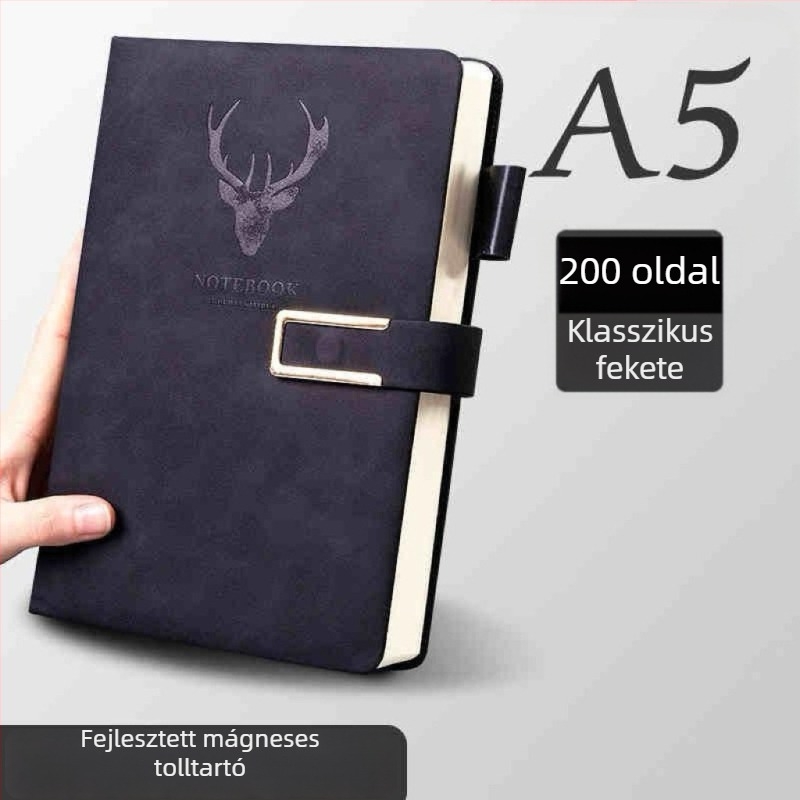A5-ös notesz mesterséges bőr borítással, francia kötés, Dowling papír 80 g, 200–300 oldal