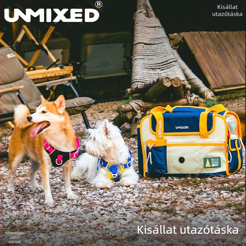 UNMIXED Koreai-stílusú egyszerű utazótáska háziállatoknak autóhoz, nagy kapacitású, foltálló vászon, kutyák és macskák számára (kicsi–közepes)