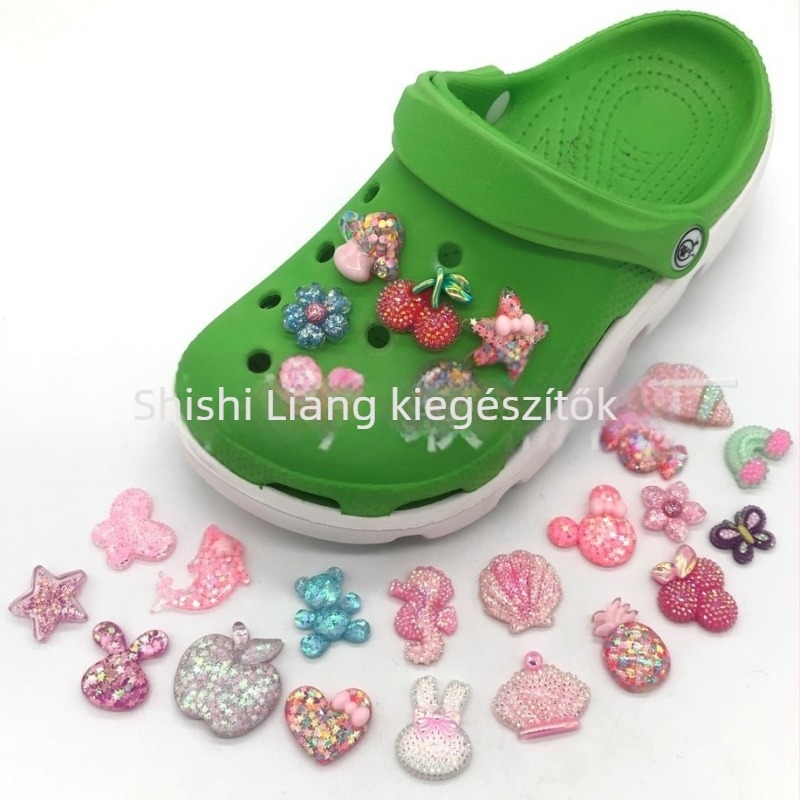 Csuklópánt cipőkhöz gyanta virágos dekorációval – sandálokhoz és papucsokhoz – mindennapi stílus