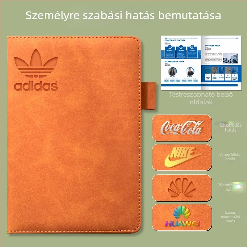Jegyzetfüzet műbőr borítóval, ragasztott kötés, erdei papír, 80 g/m², 200–300 oldal