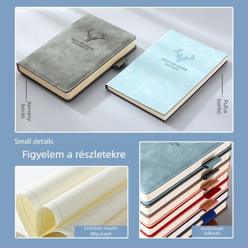 Jegyzetfüzet műbőr borítóval, ragasztott kötés, erdei papír, 80 g/m², 200–300 oldal