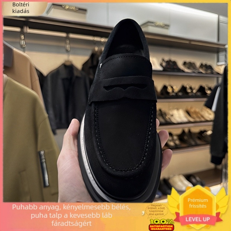Beijiang Wolf Brand slip-on formális bőrcipő, lélegző vászon felsőrész, vastag talp, férfi üzleti stílus