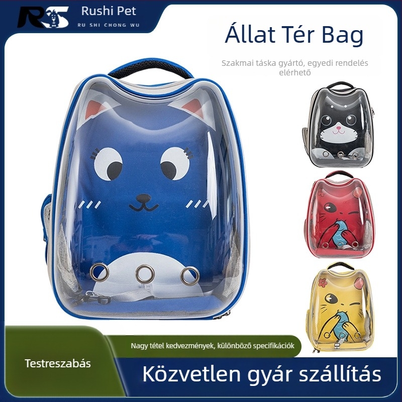 Kisállat hátizsák űrkapszula dizájnnal, macska füllel, állatmintázattal, kapacitás 10000