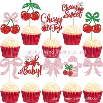 Sütemtorta dekorációk – Kétoldalas csillogó cseresznyék, 30 db, papírból készült pohárbetétek az 1. születésnapra