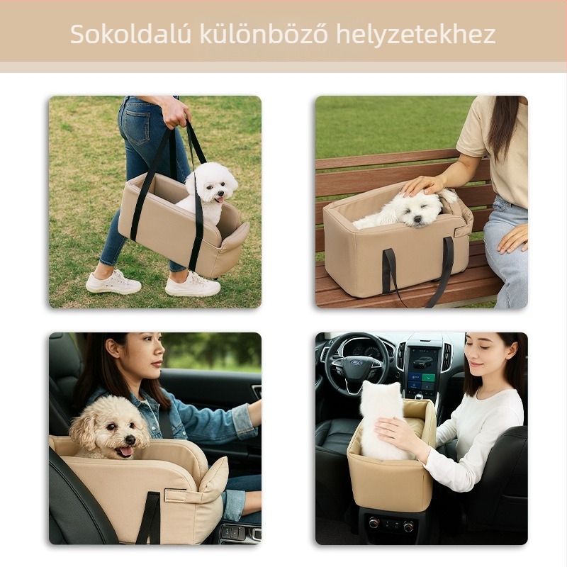 Autóba szerelhető bőrös kisállat ketrec macskák és kis méretű kutyák számára, hordozható és levehető, egyszínű