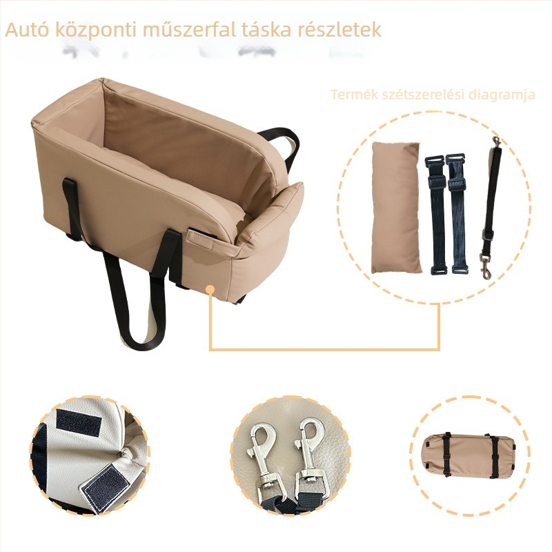 Autóba szerelhető bőrös kisállat ketrec macskák és kis méretű kutyák számára, hordozható és levehető, egyszínű