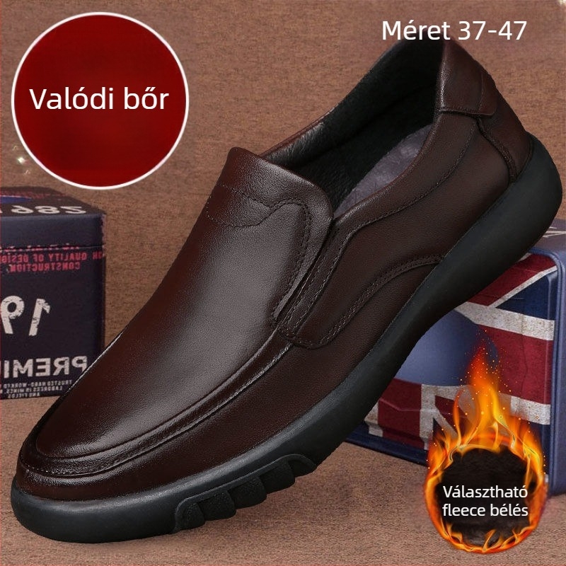 Férfi bőr loafer cipő, slip-on, csúszásmentes gumitalp, magas boka, kopásálló
