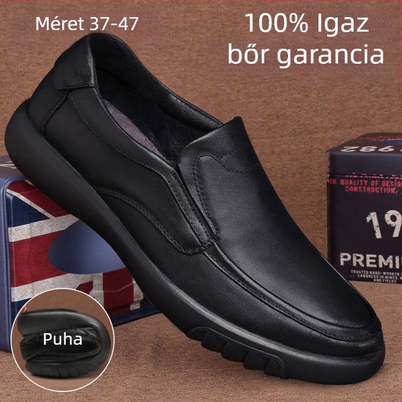 Férfi bőr loafer cipő, slip-on, csúszásmentes gumitalp, magas boka, kopásálló