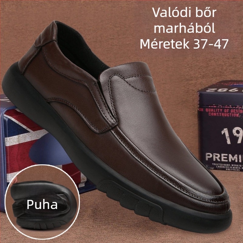 Férfi bőr loafer cipő, slip-on, csúszásmentes gumitalp, magas boka, kopásálló