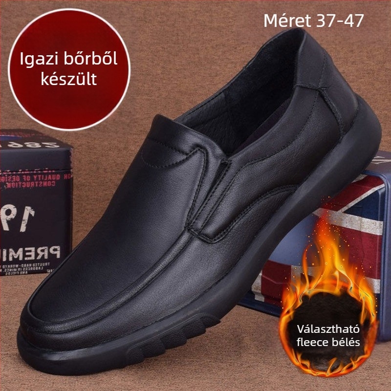 Férfi bőr loafer cipő, slip-on, csúszásmentes gumitalp, magas boka, kopásálló