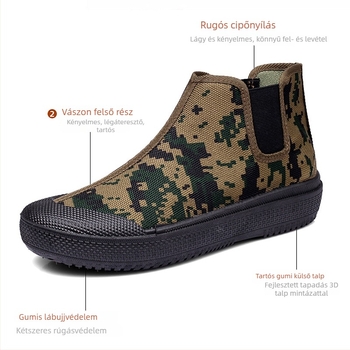 Férfiaknak magas talpú munkacipő canvas felsőrésszel, anti-slip injektált talppal, alacsony sarok, utcai stílus, ősz