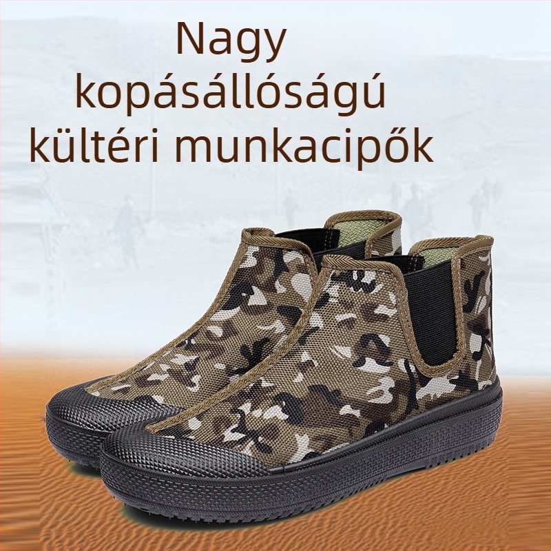 Férfiaknak magas talpú munkacipő canvas felsőrésszel, anti-slip injektált talppal, alacsony sarok, utcai stílus, ősz