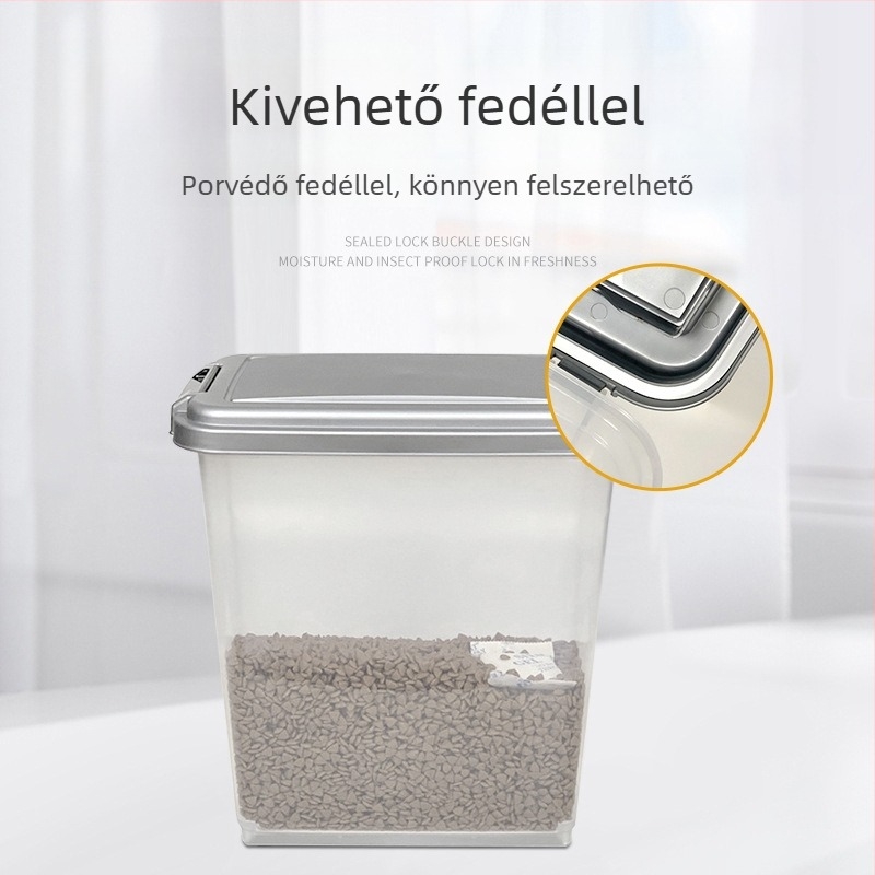 Kutyatáp tárolóedény, zárható, rovar- és nedvességálló; 7,5 kg kutyatáp és 10 kg/15 kg macskatáp