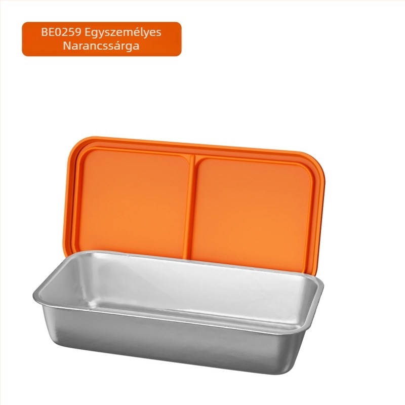 304 rozsdamentes acél ebédes doboz dupla rácsos elválasztóval, téglalap alakú, kapacitás 301–500 ml, egymásra helyezhető
