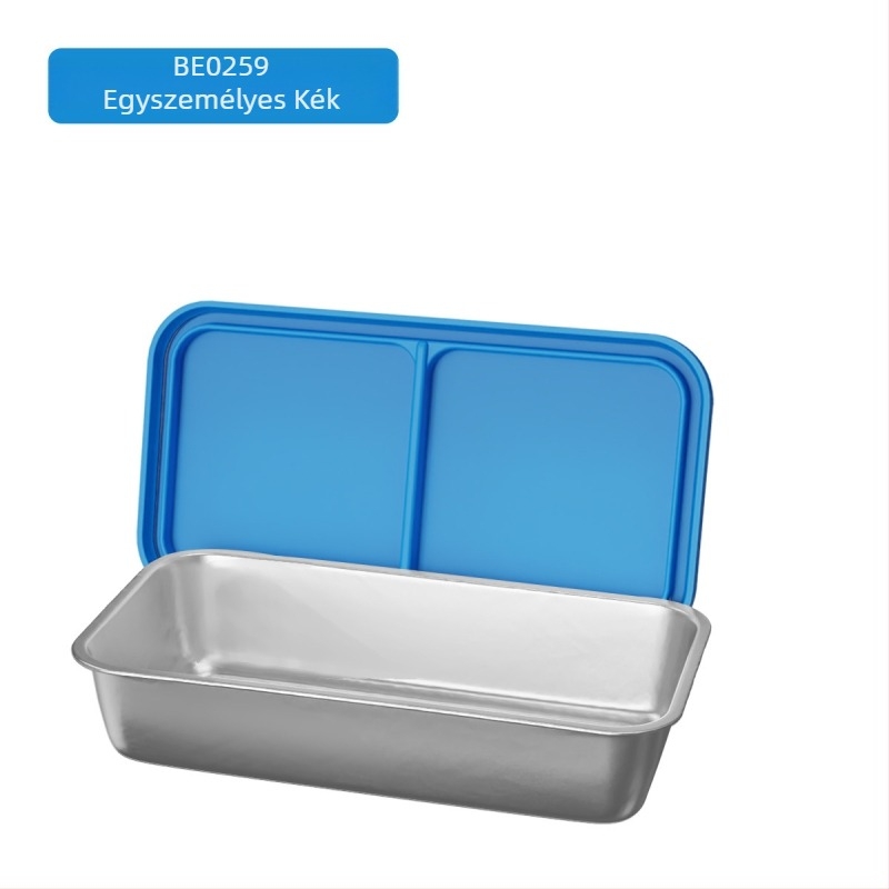 304 rozsdamentes acél ebédes doboz dupla rácsos elválasztóval, téglalap alakú, kapacitás 301–500 ml, egymásra helyezhető