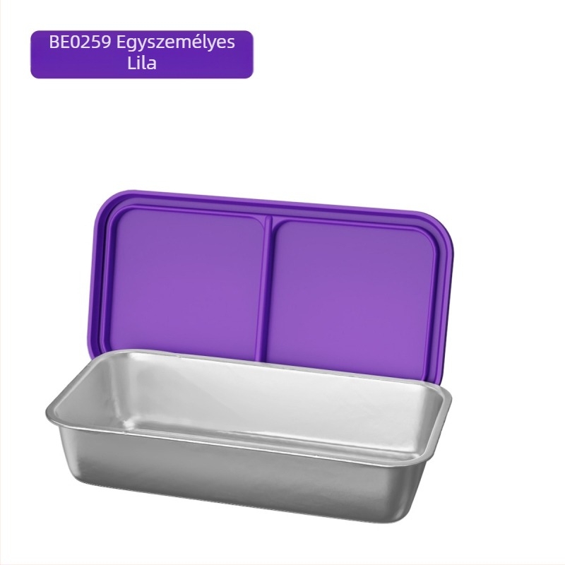 304 rozsdamentes acél ebédes doboz dupla rácsos elválasztóval, téglalap alakú, kapacitás 301–500 ml, egymásra helyezhető