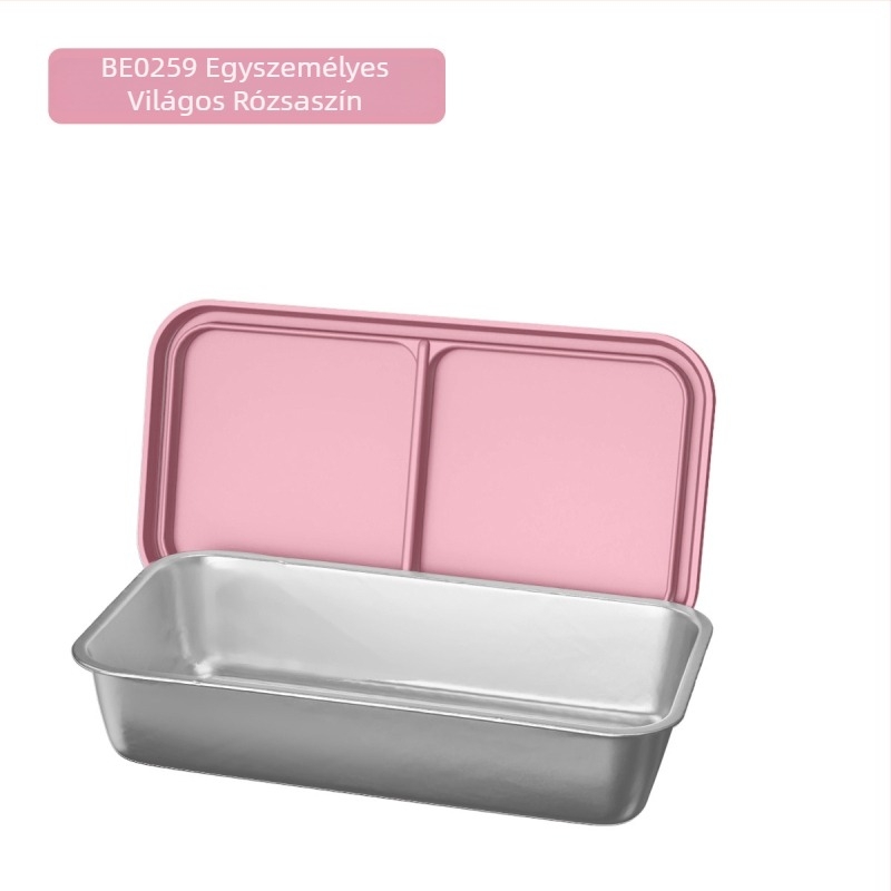 304 rozsdamentes acél ebédes doboz dupla rácsos elválasztóval, téglalap alakú, kapacitás 301–500 ml, egymásra helyezhető