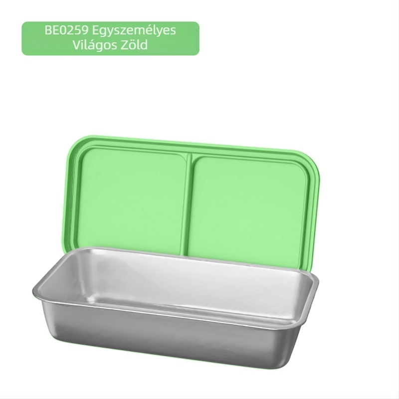 304 rozsdamentes acél ebédes doboz dupla rácsos elválasztóval, téglalap alakú, kapacitás 301–500 ml, egymásra helyezhető
