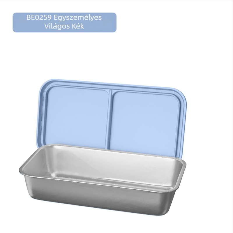 304 rozsdamentes acél ebédes doboz dupla rácsos elválasztóval, téglalap alakú, kapacitás 301–500 ml, egymásra helyezhető