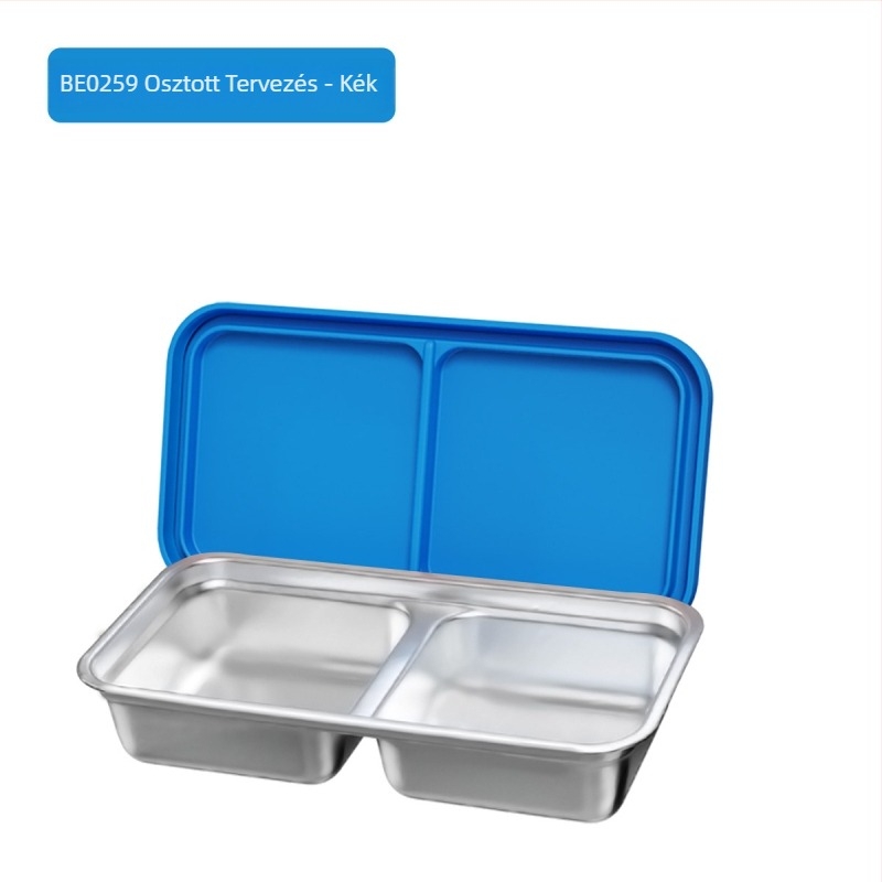 304 rozsdamentes acél ebédes doboz dupla rácsos elválasztóval, téglalap alakú, kapacitás 301–500 ml, egymásra helyezhető