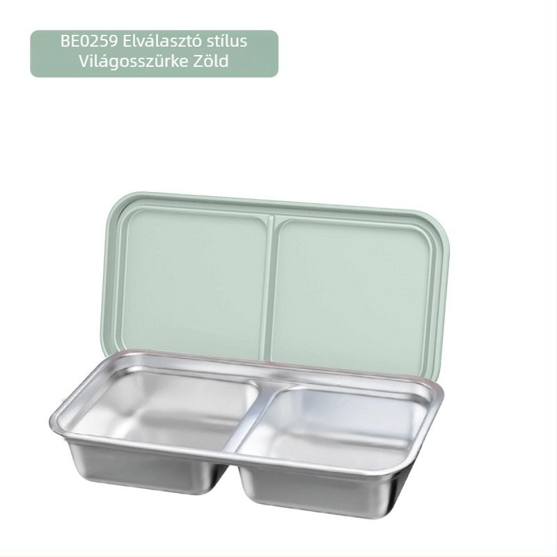 304 rozsdamentes acél ebédes doboz dupla rácsos elválasztóval, téglalap alakú, kapacitás 301–500 ml, egymásra helyezhető