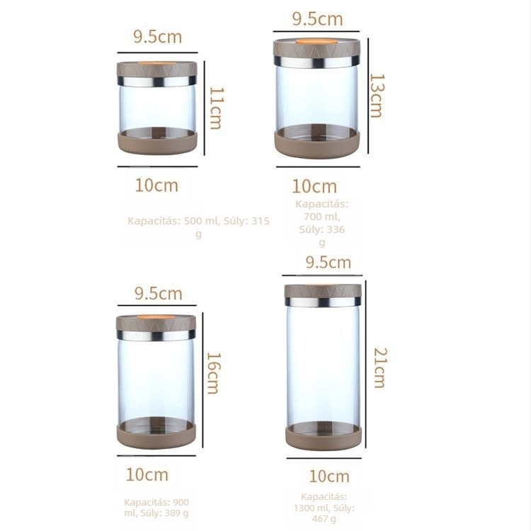 Crystal Can üveg élelmiszertároló edény fedővel, nedvességálló és zárható, 301-500 ml, mikrohullámú sütőben használható