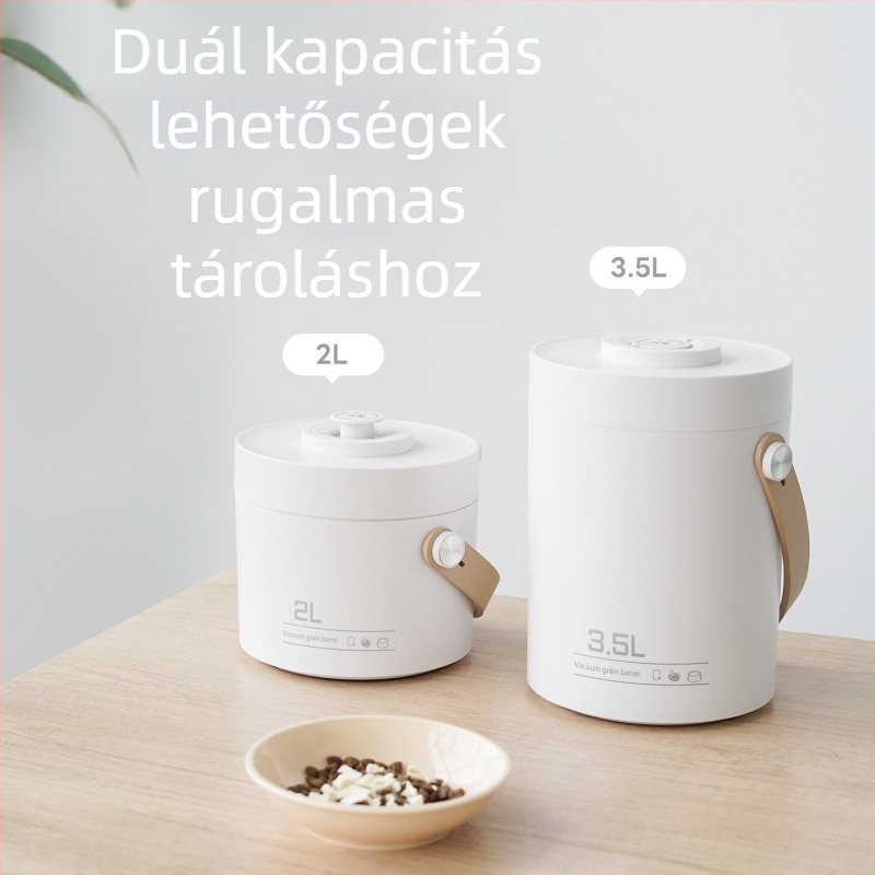 Háziállatok számára vákuumos élelmiszer-tároló konténer, molymentes, oxidáció elleni védelem, nedvességálló, antibakteriális, ABS műanyagból, kapacitás 2L/3.5L, ideális rizs, tea és kávébabok tárolására