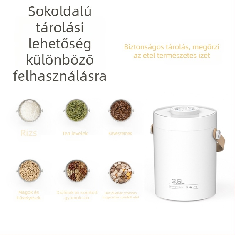 Háziállatok számára vákuumos élelmiszer-tároló konténer, molymentes, oxidáció elleni védelem, nedvességálló, antibakteriális, ABS műanyagból, kapacitás 2L/3.5L, ideális rizs, tea és kávébabok tárolására