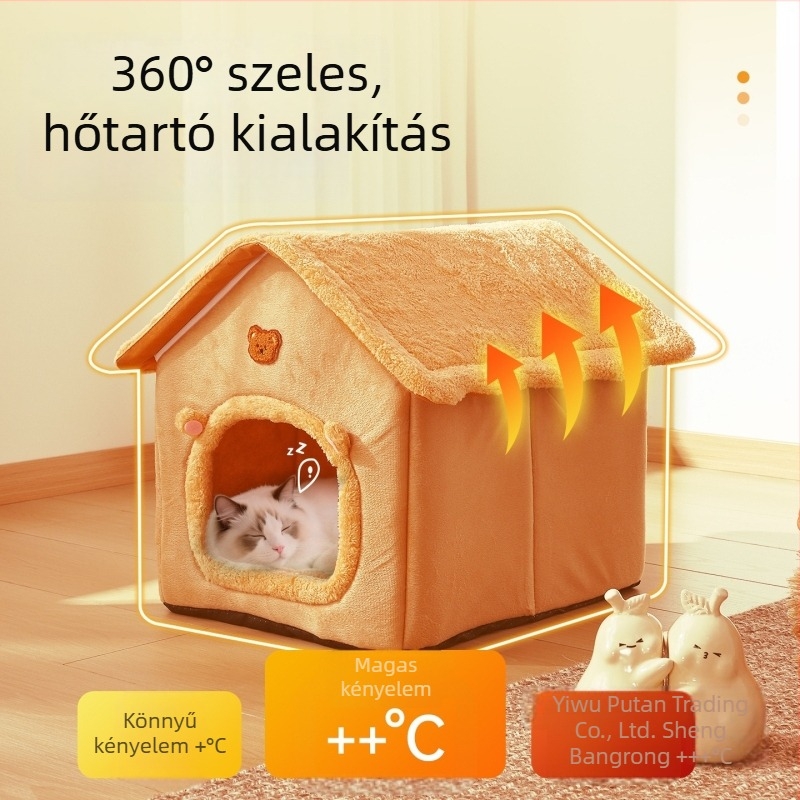 Macska fészek belső használatra – téli meleg, mosható, négy évszakos, alkalmas macskáknak és kiscicáknak; anyag: szivacs