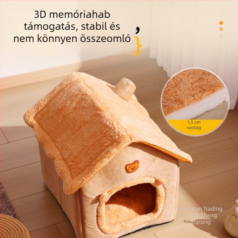 Macska fészek belső használatra – téli meleg, mosható, négy évszakos, alkalmas macskáknak és kiscicáknak; anyag: szivacs