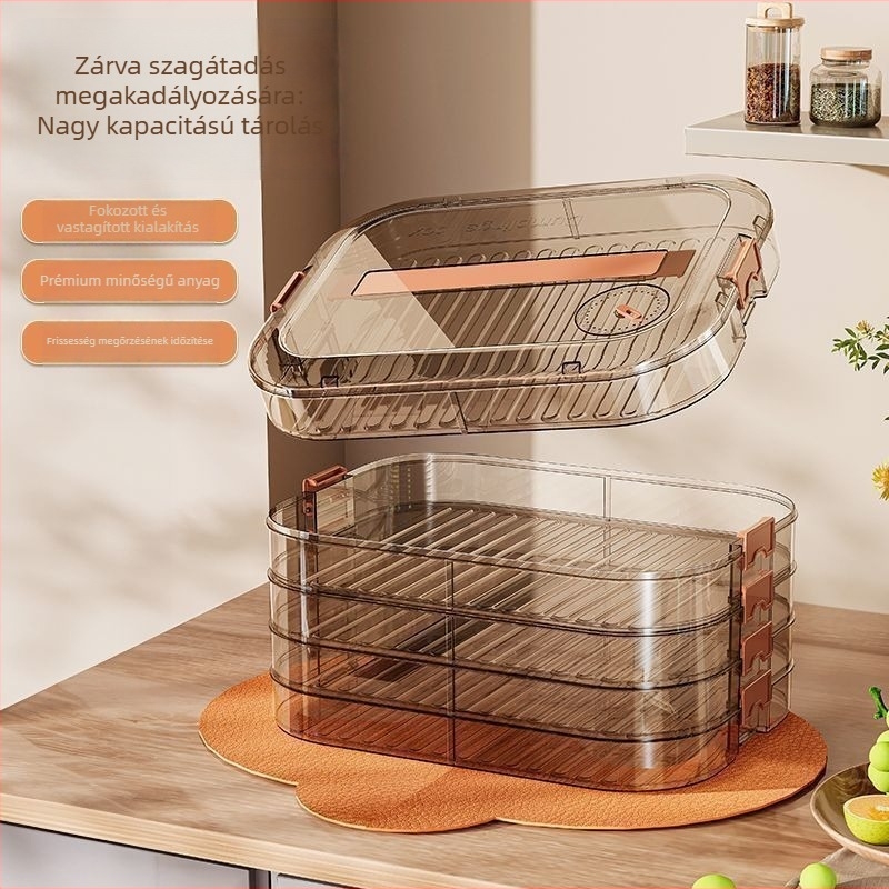 Gombóc tároló doboz, műanyag, többszintes, hordozható, zárható a frissesség megőrzéséhez