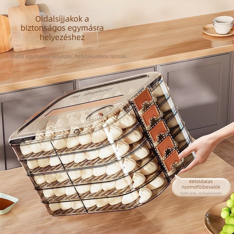 Gombóc tároló doboz, műanyag, többszintes, hordozható, zárható a frissesség megőrzéséhez