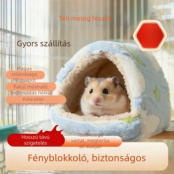 Hamster téli meleg pamutfészek — háromszög alakú, természetes stílus, beltéri használatra.