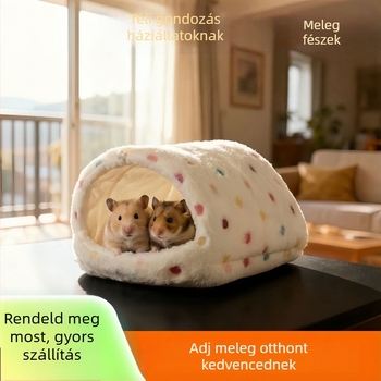 Hamster téli meleg pamutfészek — háromszög alakú, természetes stílus, beltéri használatra.