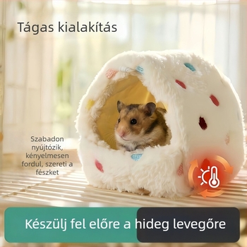 Hamster téli meleg pamutfészek — háromszög alakú, természetes stílus, beltéri használatra.