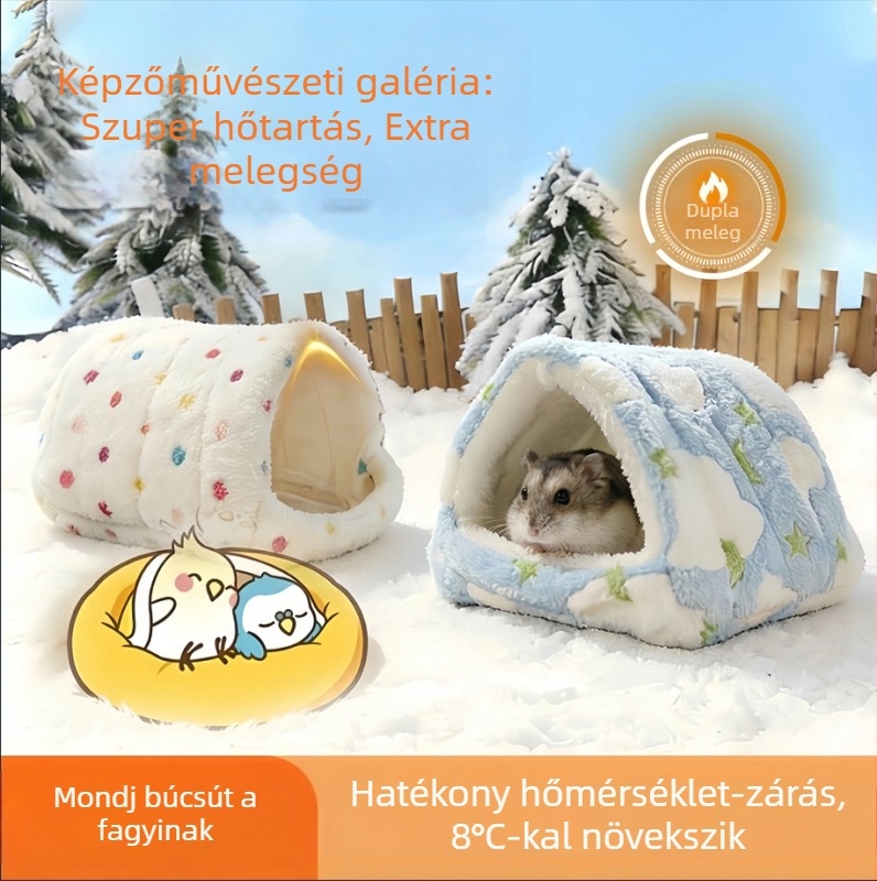 Hamster téli meleg pamutfészek — háromszög alakú, természetes stílus, beltéri használatra.