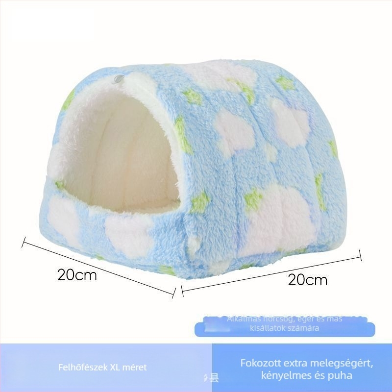Hamster téli meleg pamutfészek — háromszög alakú, természetes stílus, beltéri használatra.