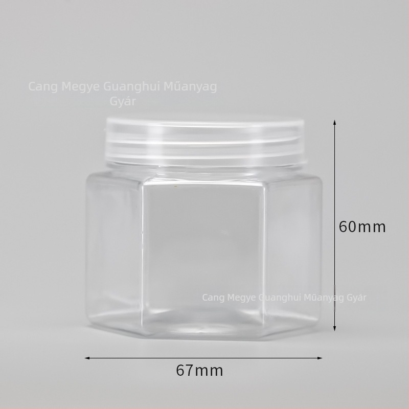 PET műanyag széles szájú tárolóüveg spirálcsavaros fedővel, átlátszó, háztartási célra, több forma