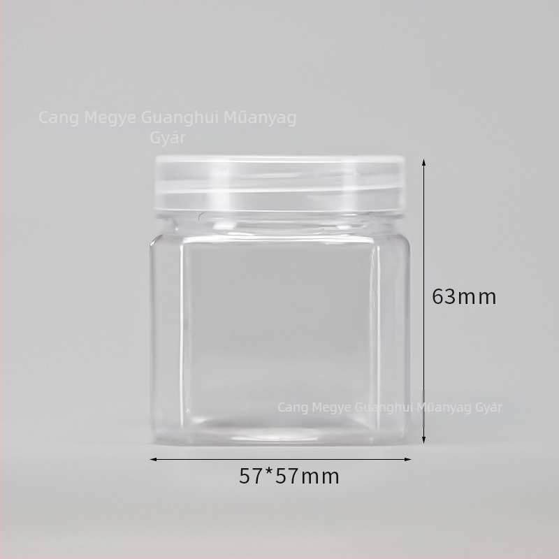 PET műanyag széles szájú tárolóüveg spirálcsavaros fedővel, átlátszó, háztartási célra, több forma