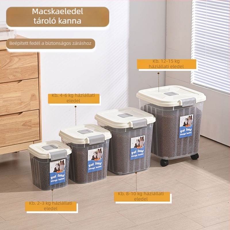 Állateledel-tároló vödör — zárható, nedvességálló, PP anyagú, 10L kapacitás, kereszt-közvetített export exkluzív, IP engedély: Nem