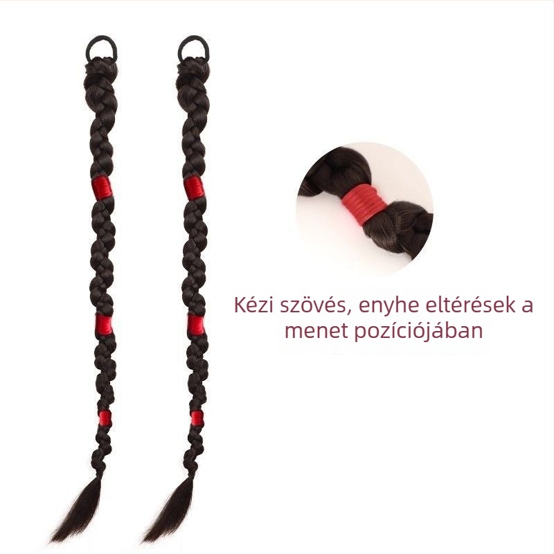 Női paróka copfokkal, menyasszonyi stílusban, kínai ihletésű összefonódott copfok, oldalsó copf és lófarok
